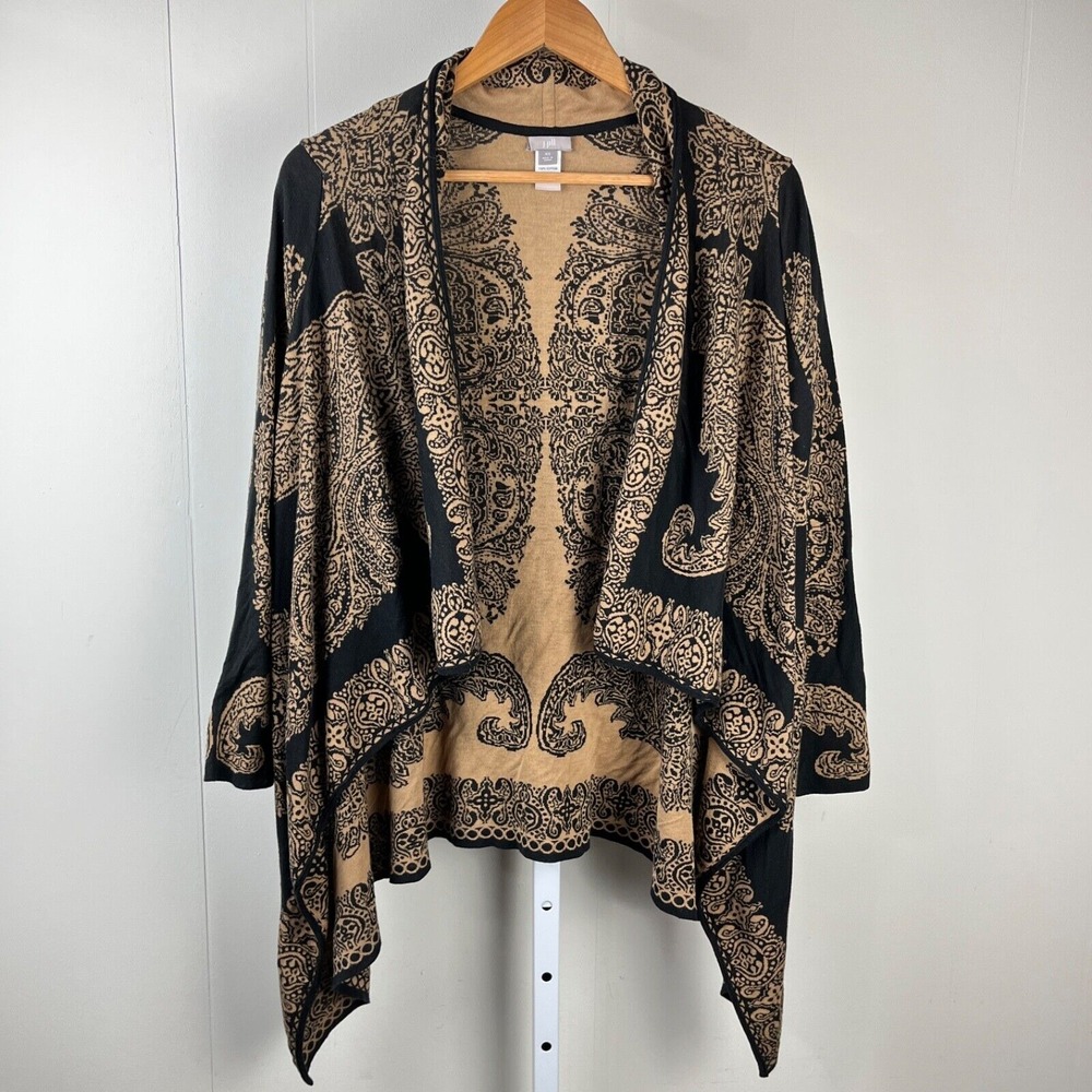 J. Jill Waterfall Cardigan Sweater Womens XS Brown Jacquard 100% Cotton
